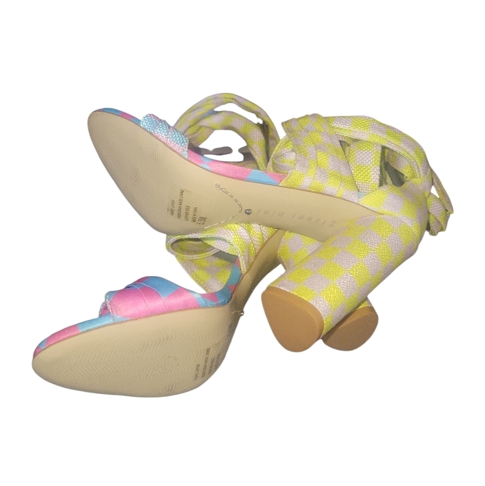 Gianni Bini Astraahh Checkered Colorful Ankle Wrap Block Heels 5.5M - Picture 4 of 9